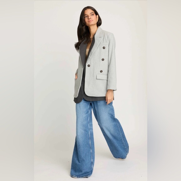 French Mauve, Gray Double-Breasted Coat, L - Picture 1 of 9